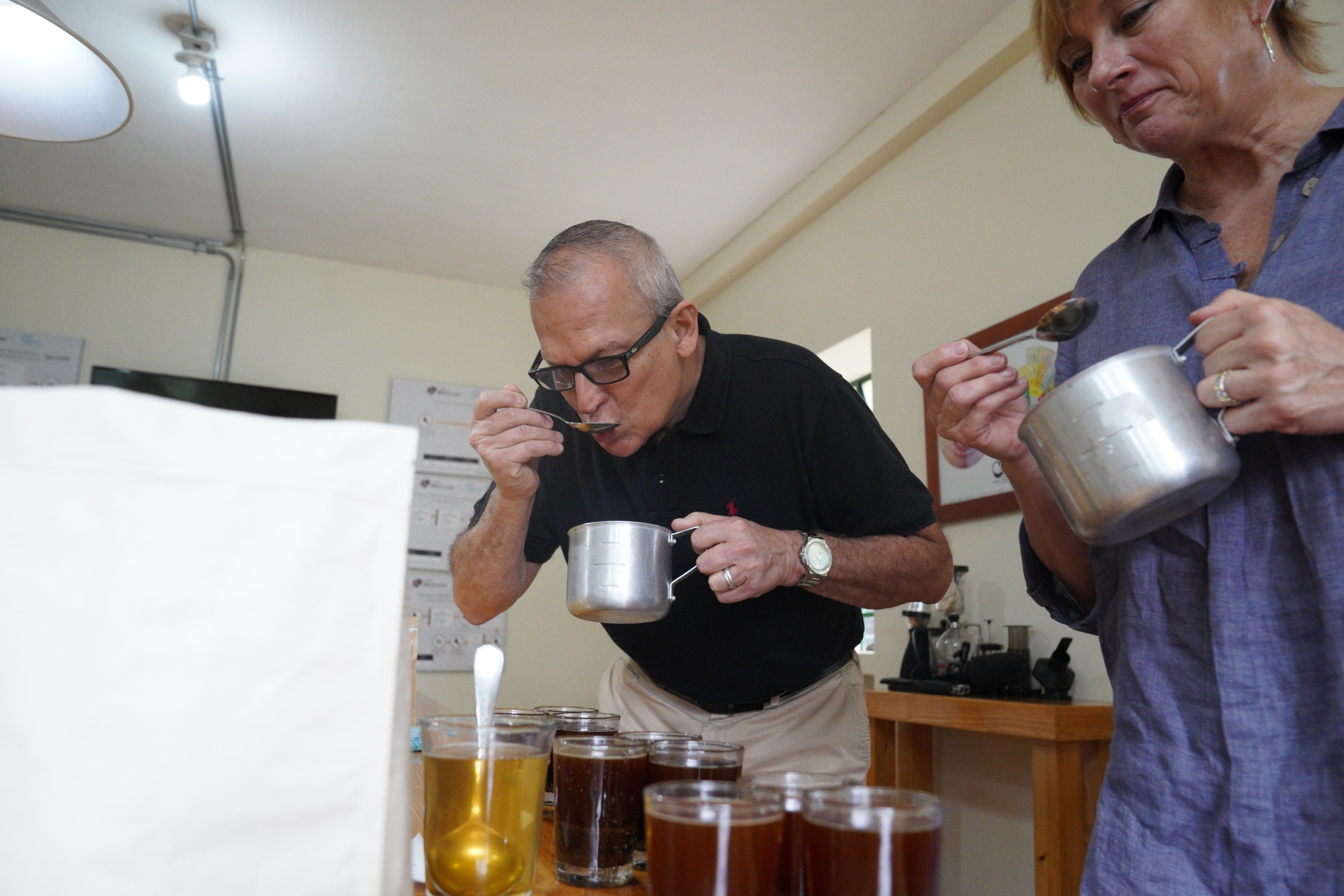 Mauricio Zuñiga tastes different kinds of coffee at a lab near Cali, Colombia on May 27. These cupping sessions help him to come up with ideas for the blends he exports to the United States. Mauricio Zuñiga tastes different kinds of coffee at a lab near Cali, Colombia on May 27, 2021. These cupping sessions help him to come up with ideas for the blends he exports to the United States.