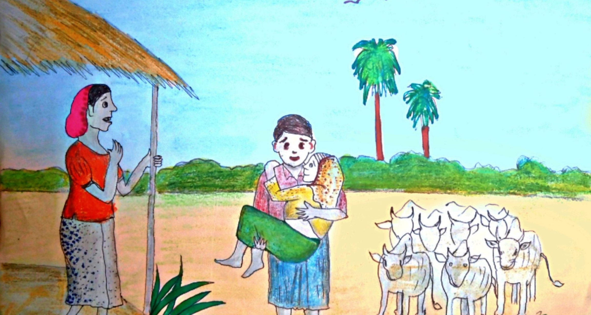 "The Blind Mother," an illustration by Mayyu Khan, a Rohingya artist living in Kutupalong Refugee Camp, from "Rohingya Folk Tales" by Mohammed Rezuwan. "The Blind Mother," an illustration by Mayyu Khan, a Rohingya artist living in Kutupalong Refugee Camp, from "Rohingya Folk Tales" by Mohammed Rezuwan.