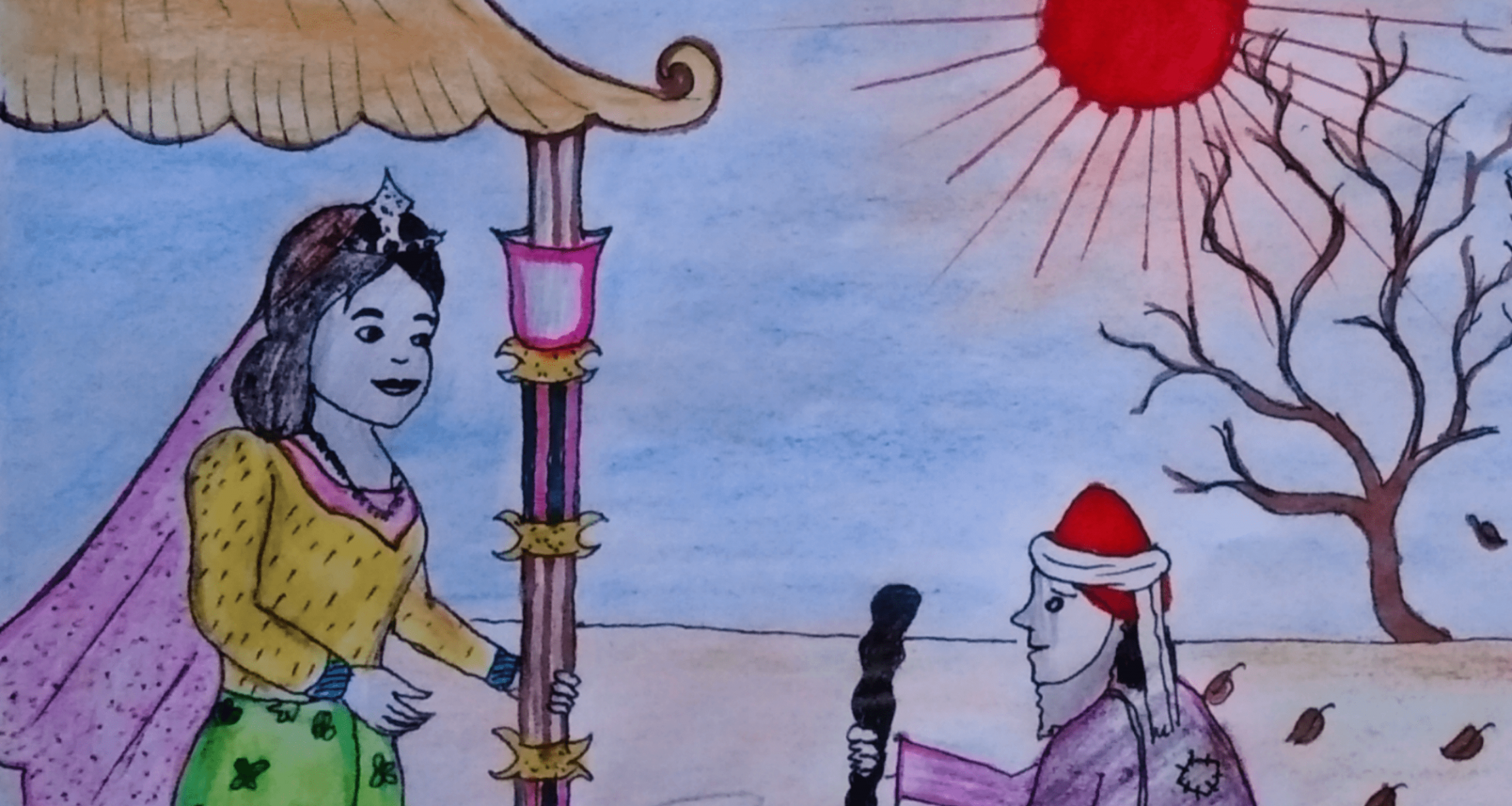 A Queen's Dream," illustration by Mayyu Khan, a Rohingya artist living in Kutupalong Refugee Camp, from "Rohingya Folk Tales," by Mohammed Rezuwan. "A Queen's Dream," illustration by Mayyu Khan, a Rohingya artist living in Kutupalong Refugee Camp, from "Rohingya Folk Tales," by Mohammed Rezuwan.