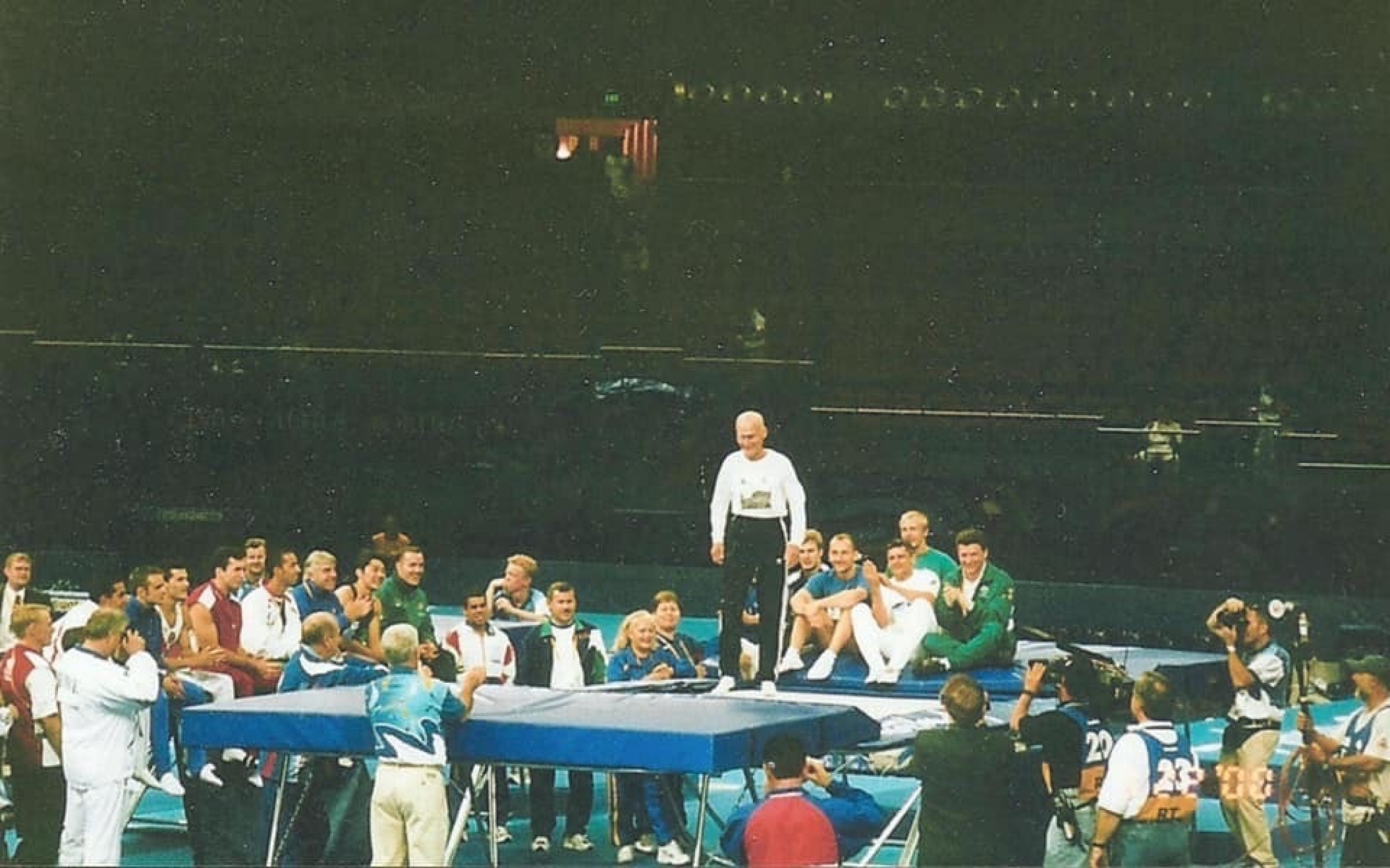 George Nissen appears on a trampoline at the 2000 Olympics. George Nissen appears on a trampoline at the 2000 Olympics.