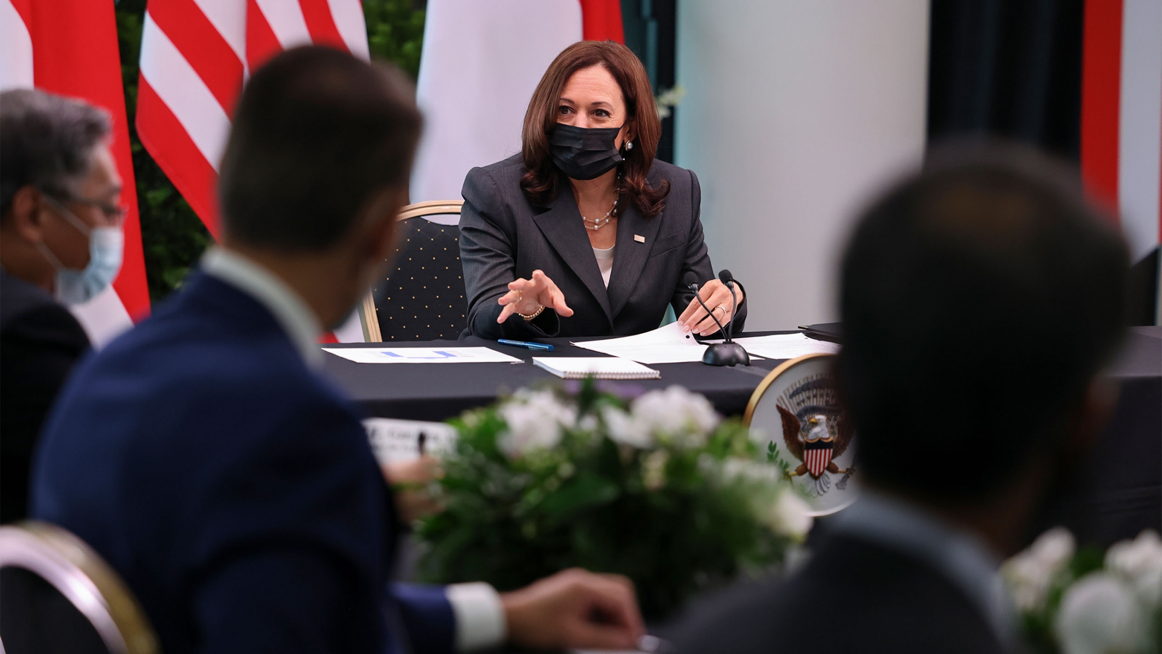 US Vice President Kamala Harris takes part in a roundtable at Gardens by the Bay in Singapore US Vice President Kamala Harris takes part in a roundtable at Gardens by the Bay in Singapore
