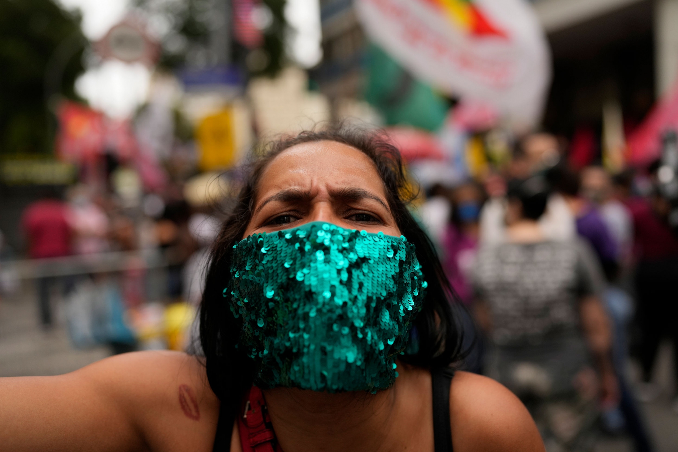 A woman attends a protest against Brazilian President Jair Bolsonaro's handling of the COVID-19 pandemic, the economy and corruption, on Independence Day in Rio de Janeiro, Brazil, Tuesday, Sept. 7, 2021. A woman attends a protest against Brazilian President Jair Bolsonaro's handling of the COVID-19 pandemic, the economy and corruption, on Independence Day in Rio de Janeiro, Brazil, Tuesday, Sept. 7, 2021.