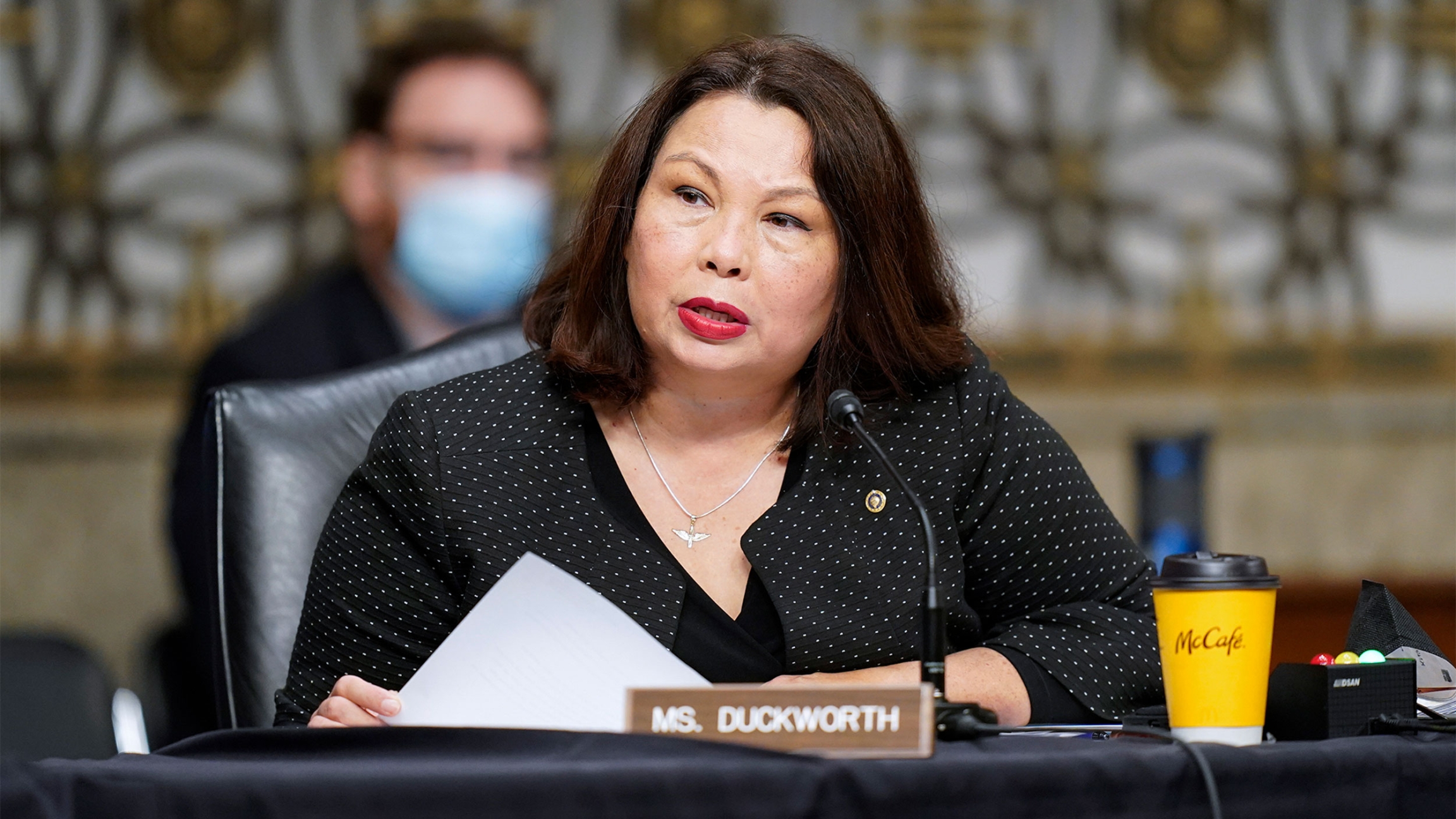 Democratic Senator Tammy Duckworth, from Illinois, speaks during a Senate Armed Services Committee hearing on the conclusion of military operations in Afghanistan and plans for future counterterrorism operations on Capitol Hill in Washington. Democratic Senator Tammy Duckworth, from Illinois, speaks during a Senate Armed Services Committee hearing on the conclusion of military operations in Afghanistan and plans for future counterterrorism operations on Capitol Hill in Washington