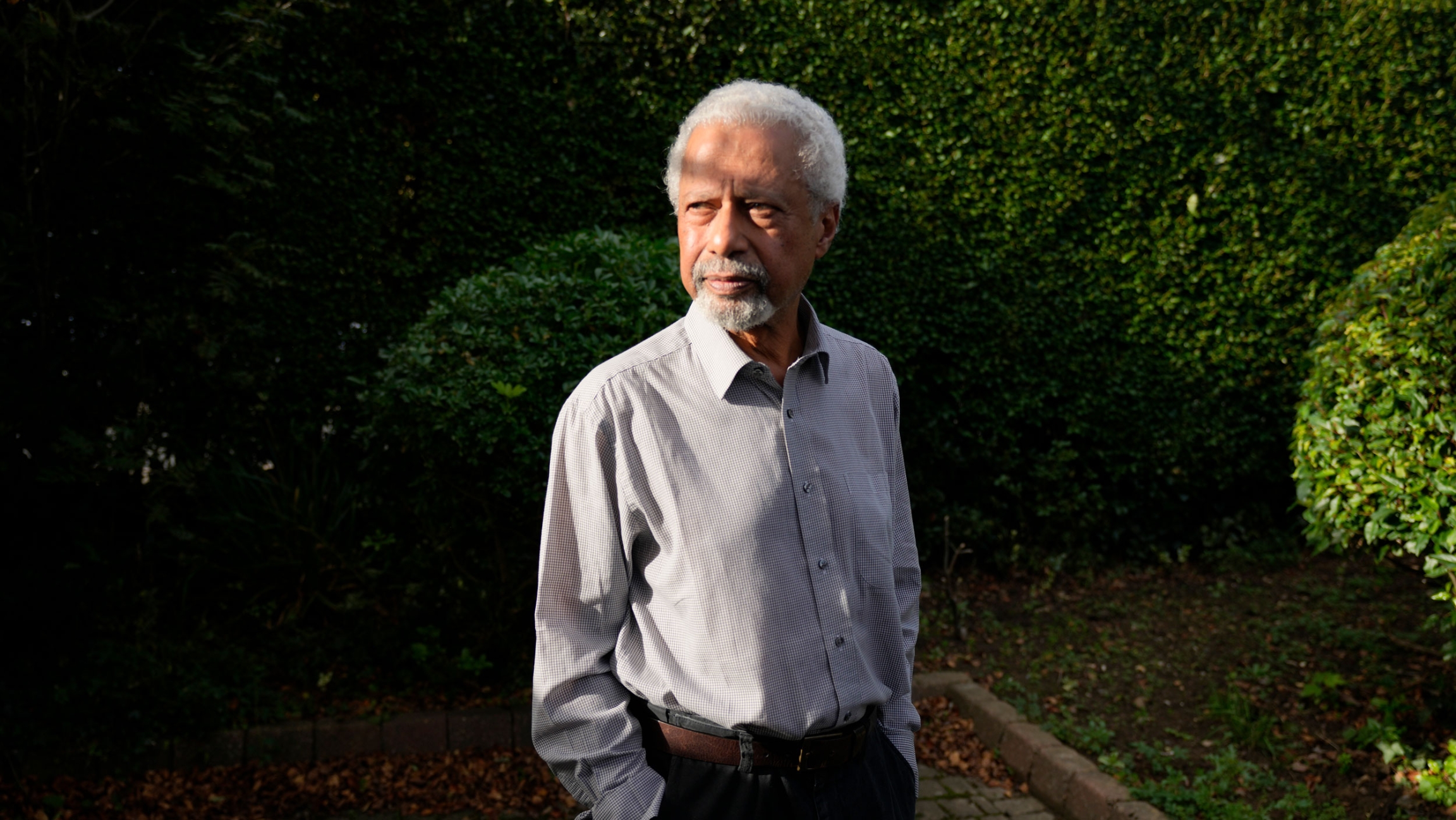 Zanzibar-born, British-based novelist Abdulrazak Gurnah poses for a photo at his home in Canterbury, England, Thursday, Oct. 7, 2021. Zanzibar-born, British-based novelist Abdulrazak Gurnah poses for a photo at his home in Canterbury, England, Thursday, Oct. 7, 2021.