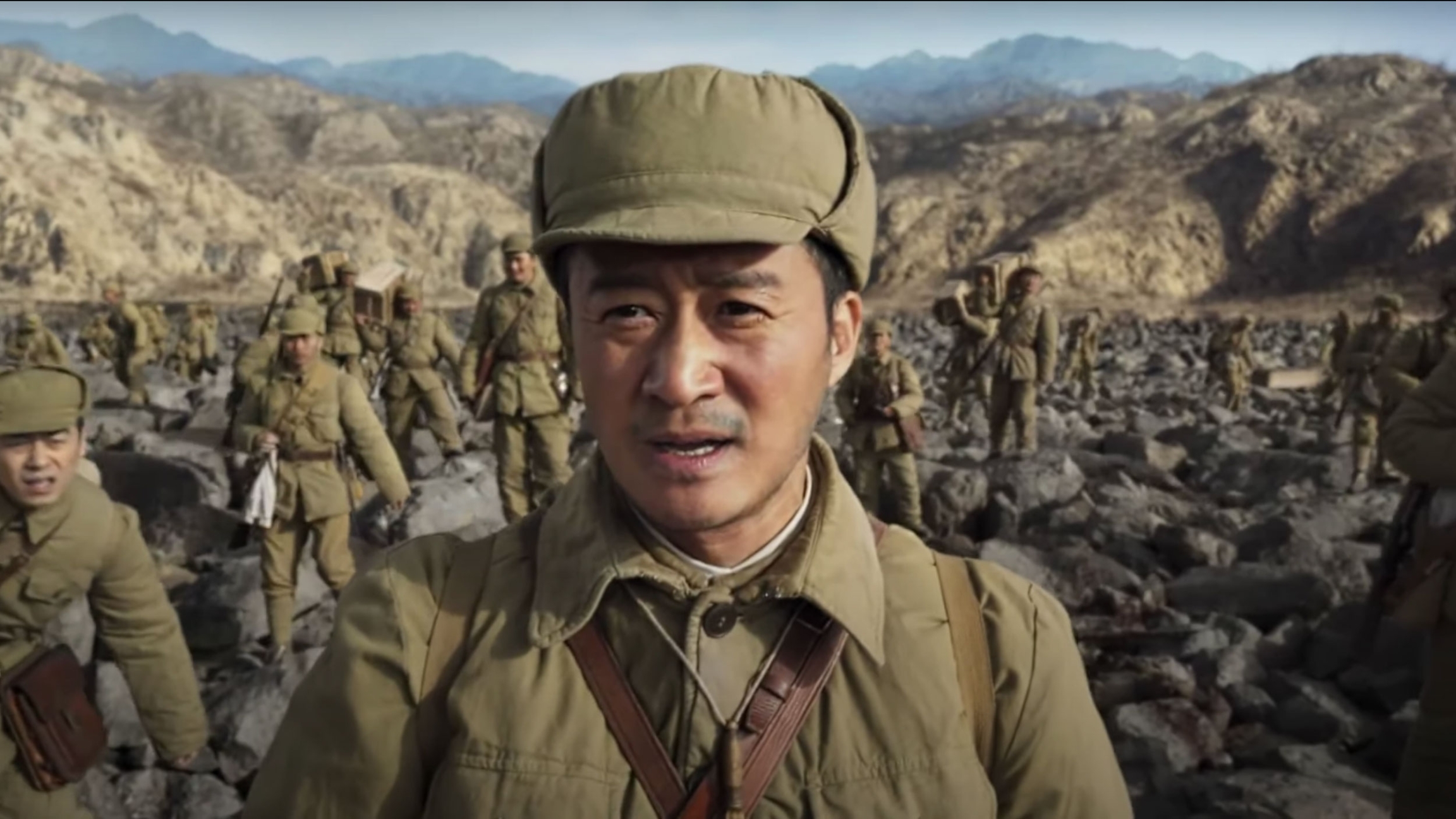 Screenshot of a soldier from the war epic "Battle at Lake Changjin" Screenshot of a soldier from the war epic "Battle at Lake Changjin"