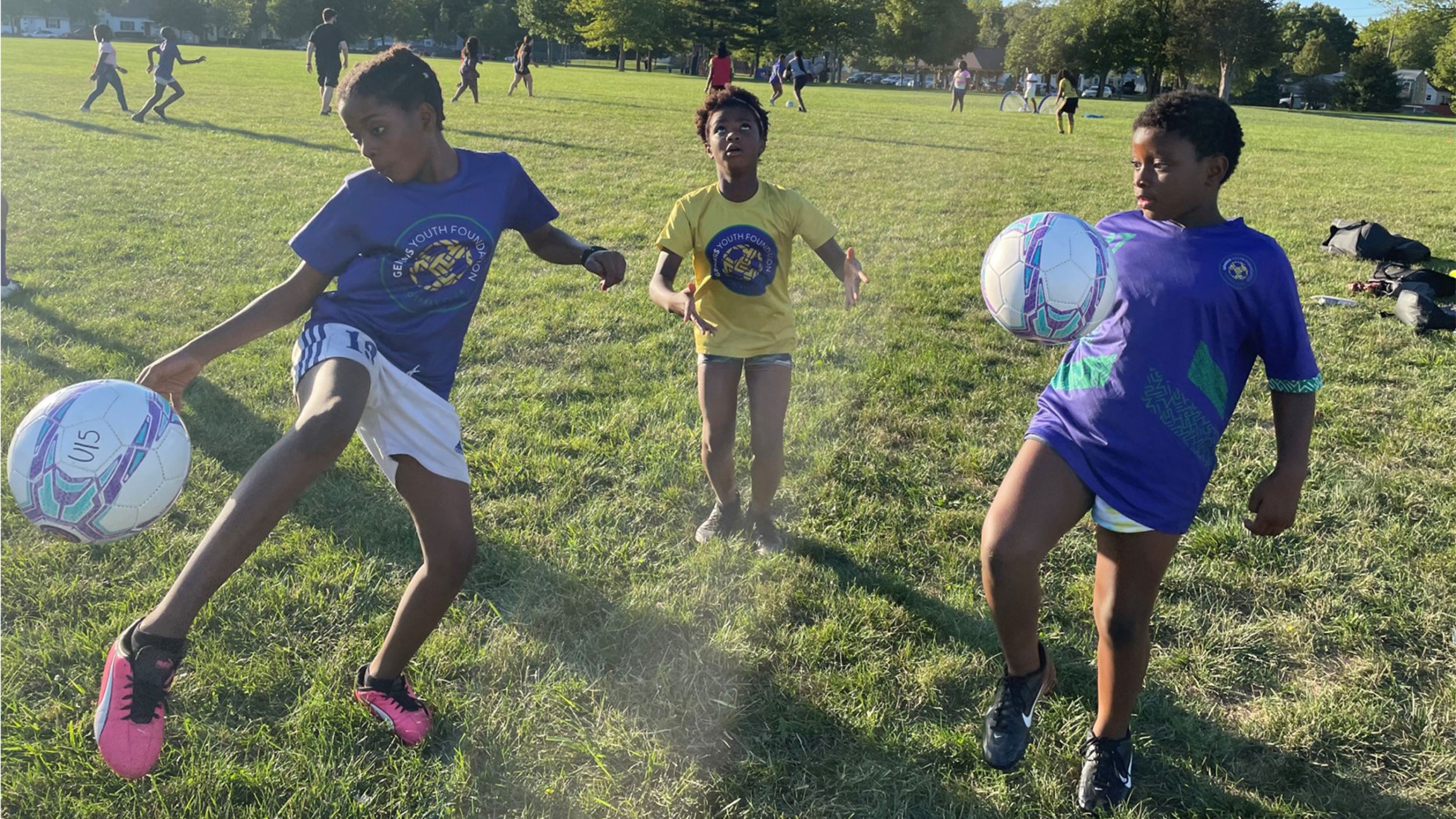 Girls on the Genesis Youth Foundation soccer team show off their skills with the ball at their practice in Des Moines. Girls on the Genesis Youth Foundation soccer team show off their skills with the ball at their practice in Des Moines.