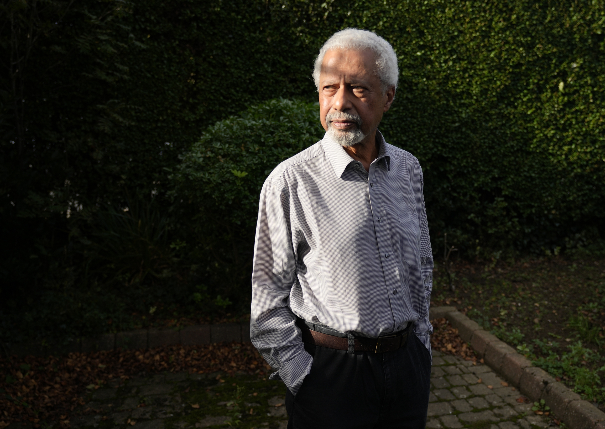 Tanzanian writer Abdulrazak Gurnah poses for a photo at his home in Canterbury, England, Thursday, Oct. 7, 2021. Tanzanian writer Abdulrazak Gurnah poses for a photo at his home in Canterbury, England, Thursday, Oct. 7, 2021.