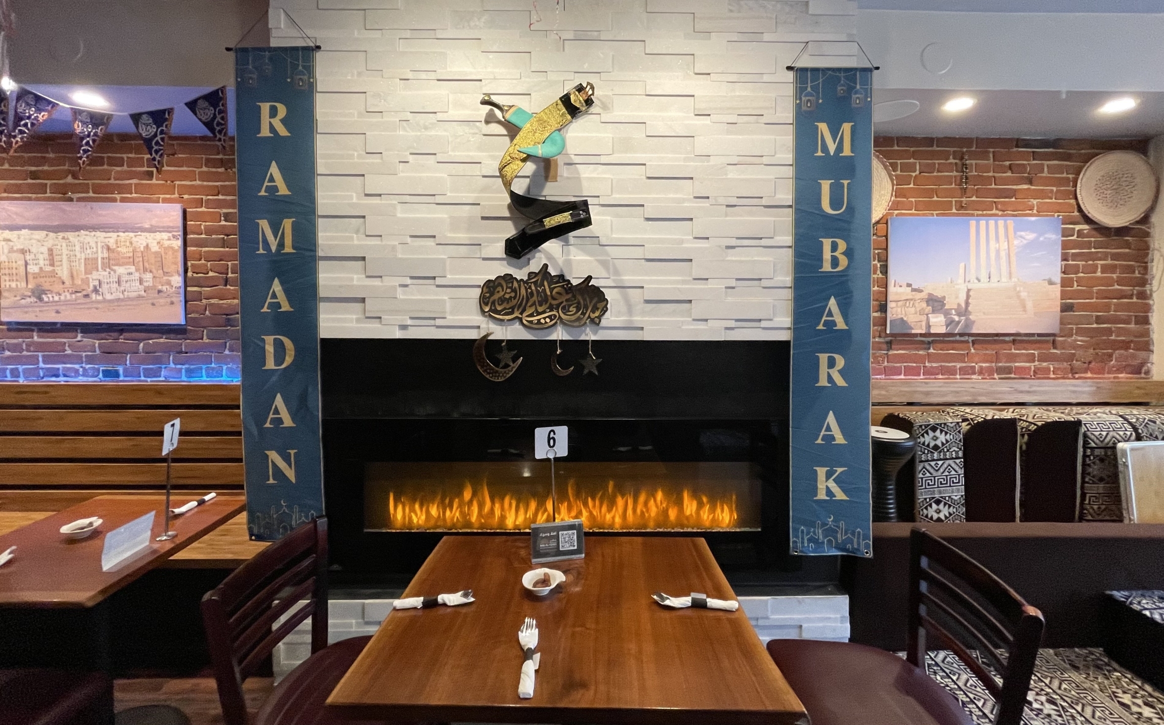 Bab al-Yemen owner Ahmed Mahmood updated his restaurant with Ramadan decorations for the Muslim holy month of fasting, Boston, Apr. 12, 2023.
