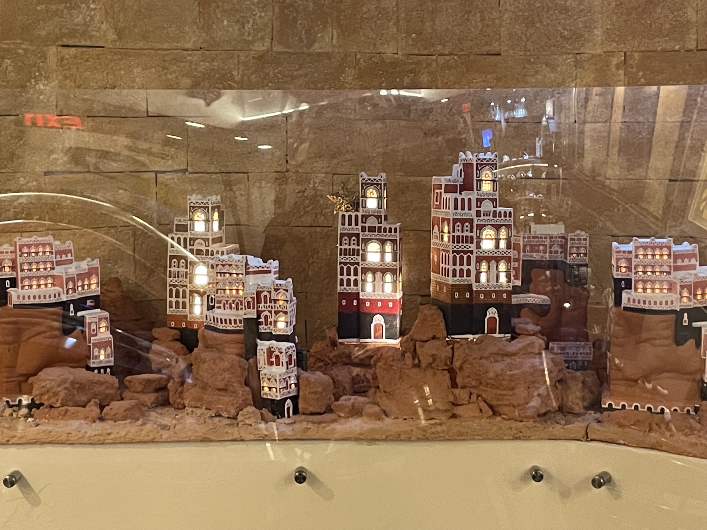 A replica of a typical Yemeni town at the Bab al-Yemen restaurant, Boston, Apr. 12, 2023.