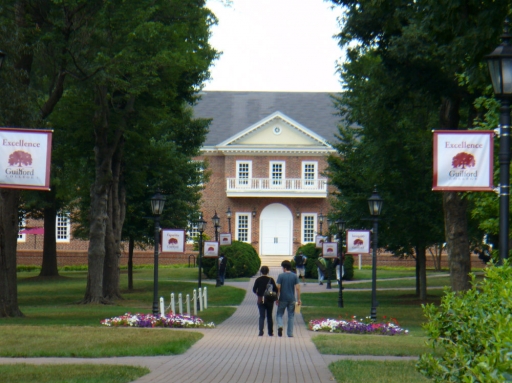 People walking on a college campus.