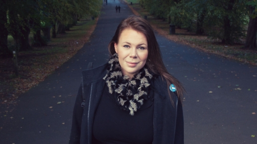 Ellen Höfer, creative director for the campaign "EU Citizens For An Independent Scotland." A portrait of a white woman in a dark jacket.