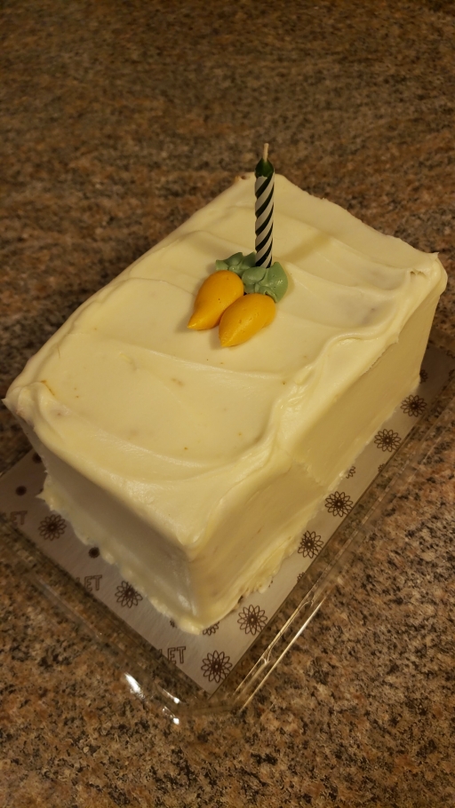 One of the two cakes that André Valleteau received for his birthday as he fought off COVID-19 alone in his apartment. The other was chocolate. One of the two cakes that André Valleteau received for his birthday as he fought off COVID-19 alone in his apartment. The other was chocolate.