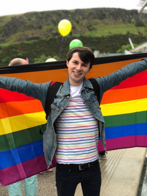 Kieran Robertson, 23, told The World he was so overwhelmed and happy that he cried while attending his first Pride event in Edinburgh, Scotland, in June 2018.