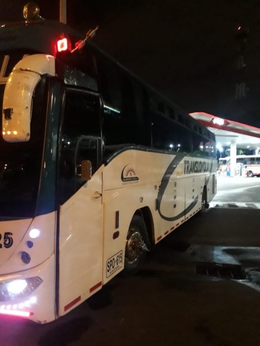 Danny Quintero Velásquez was among the first wave of people to return by a bus organized by the Colombian government after living for three years in Colombia. A bus at night