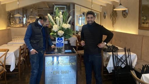 James Chiavarini (left) runs Il Portico Italian restaurant in southwest London, and Antonio Larrea (right) is the manager. James Chiavarini runs Il Portico Italian restaurant in southwest London.