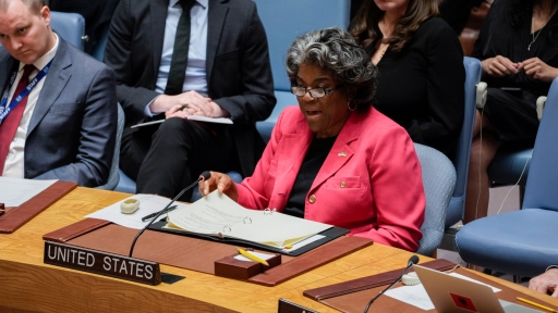 Linda Thomas-Greenfield, Permanent Representative of the United States to the United Nations, speaks during a Security Council meeting on the maintenance of peace and security of Ukraine, Monday, Feb. 6, 2023, at United Nations headquarters. 