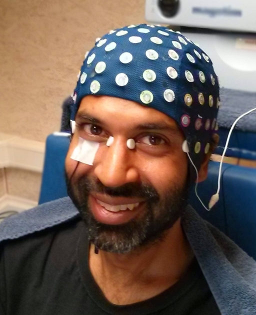 man with equipment on his head
